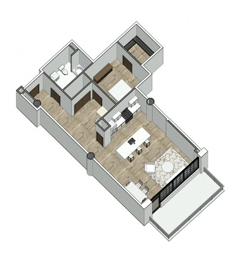 Floor plan for 1 bed, 1 bath, 1075 sqft